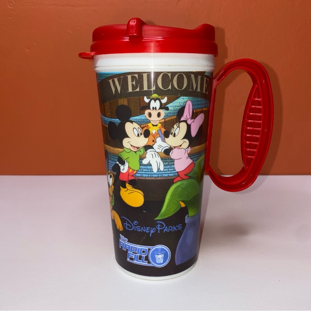 Disney Parks 2010 Rapid Fill Mug Travel Tumbler with Red Lid 16 oz
